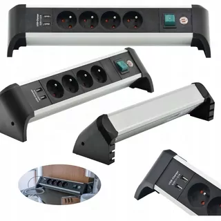 Napájací kábel Alu-Office-Line 4 zásuvky 2xUSB kábel 1,8 m